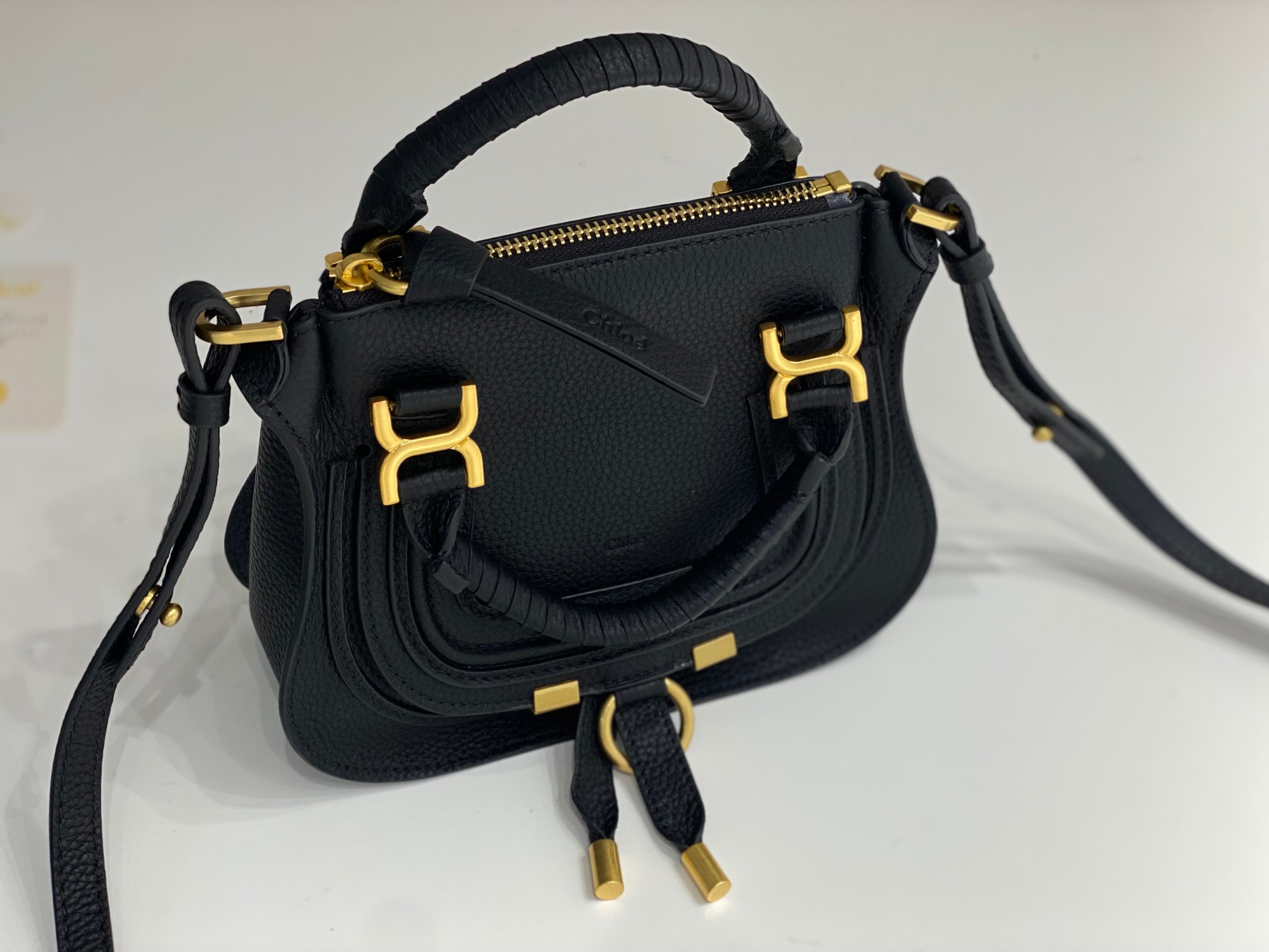 Chloe Mini Marcie Bag In Black Grained Leather